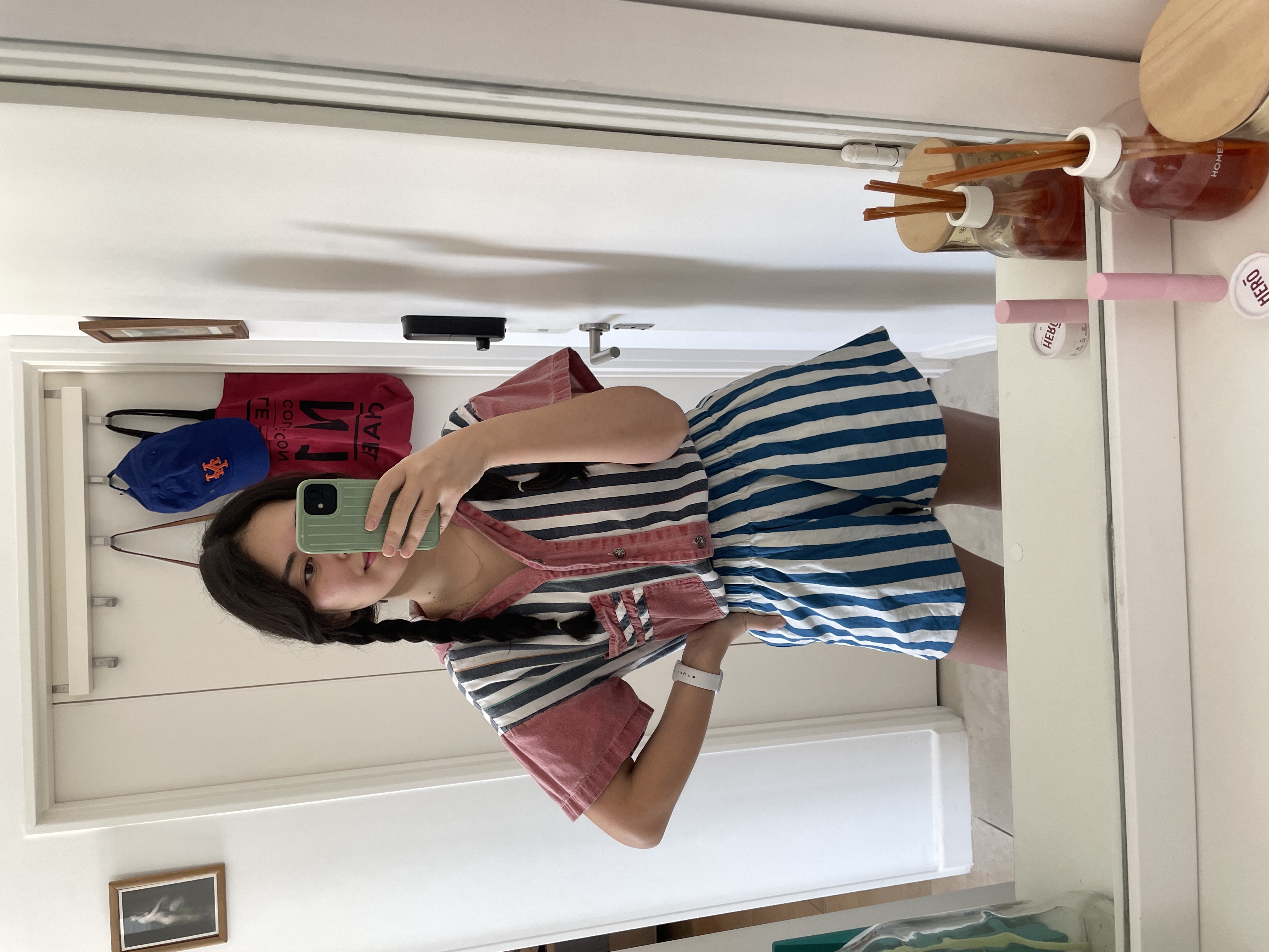 shorts listrado azul com camisa listrada azul mais claro